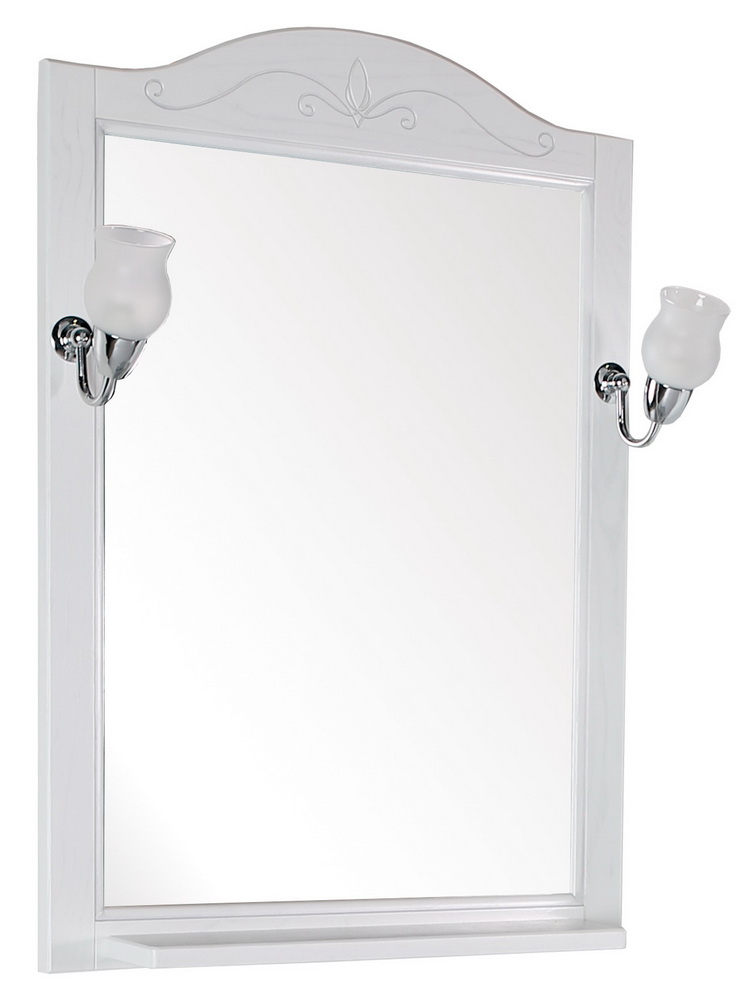 Зеркало белое с полкой Салерно 65 с полкой+светильники