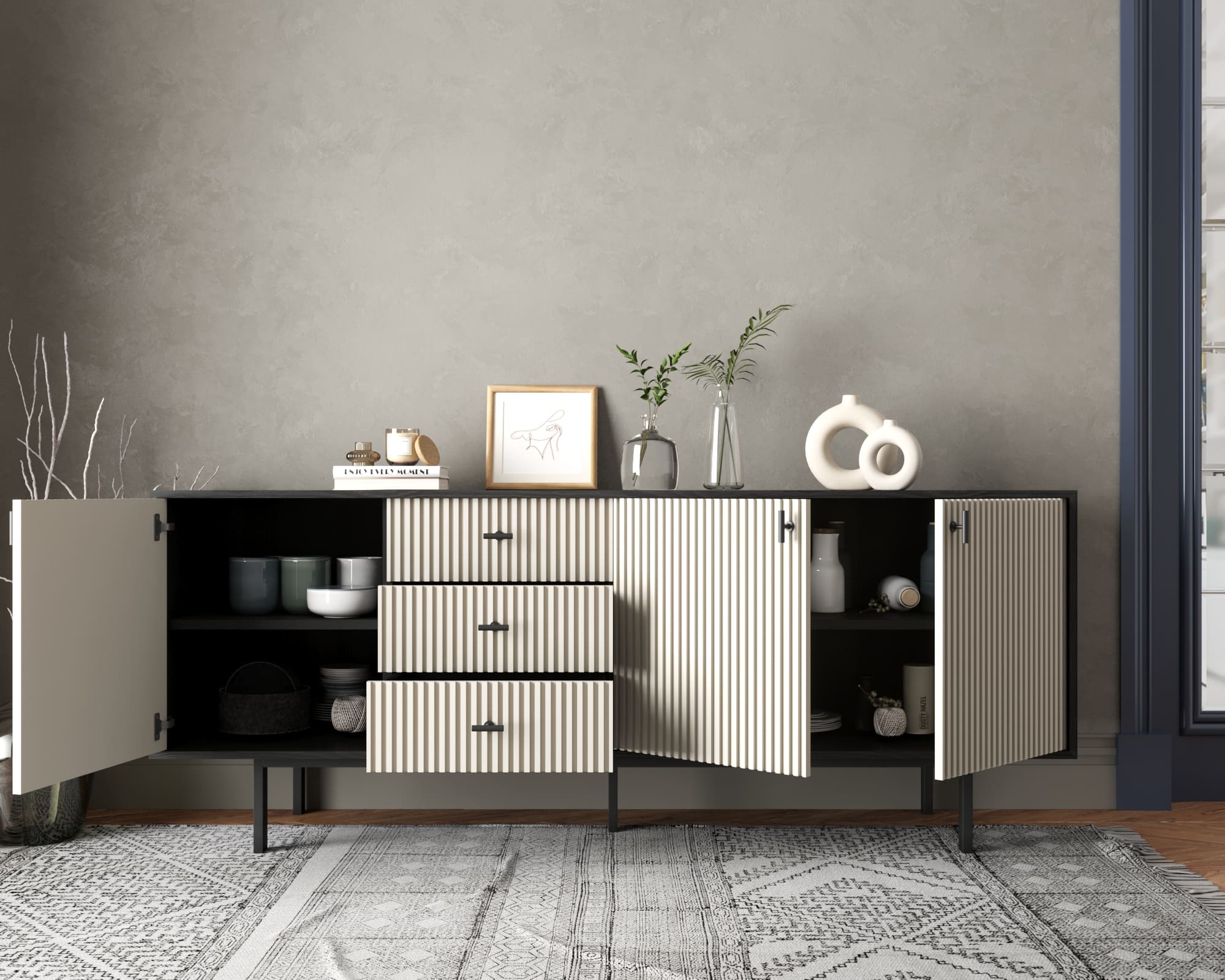 Комод с тремя дверками и тремя ящиками "Emerson" арт EM07/milky/L