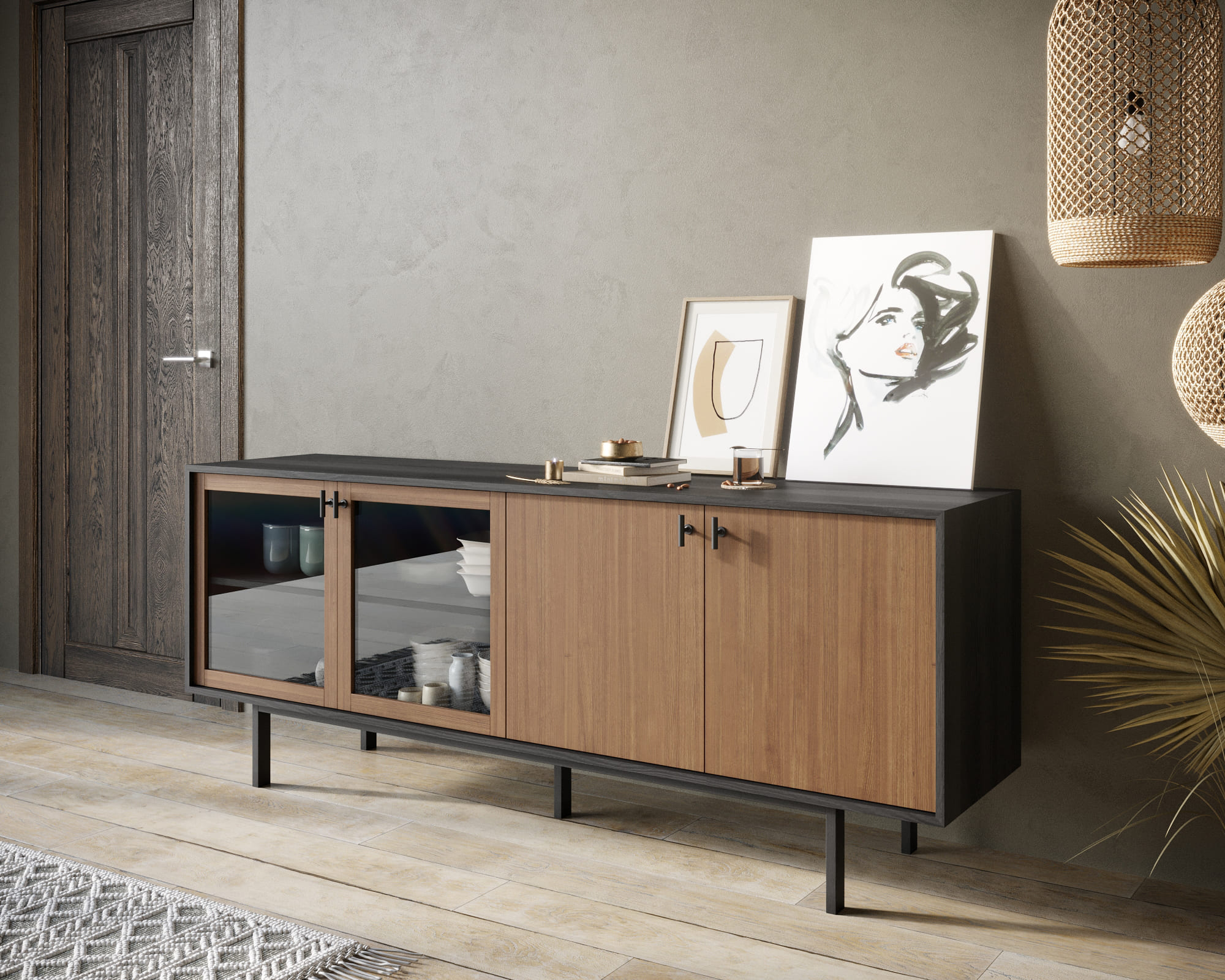 Комод со стеклянными и глухими дверками "Emerson"