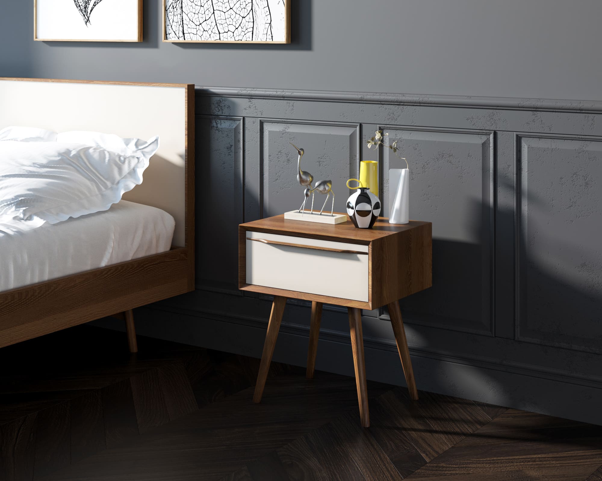 Тумба с ящиком из дерева в Скандинавском стиле "Bruni white" с ящиком