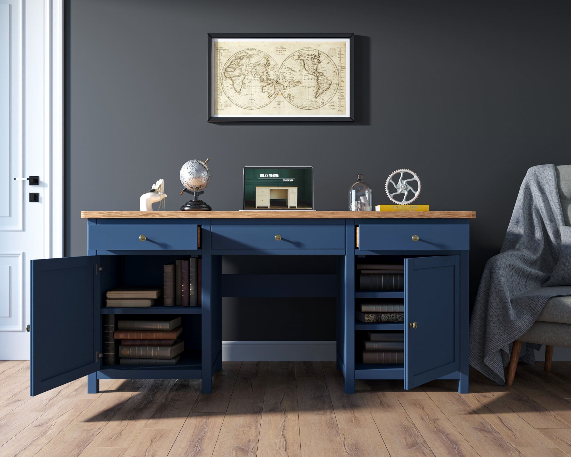 Большой рабочий стол с 3 ящиками "Jules Verne"