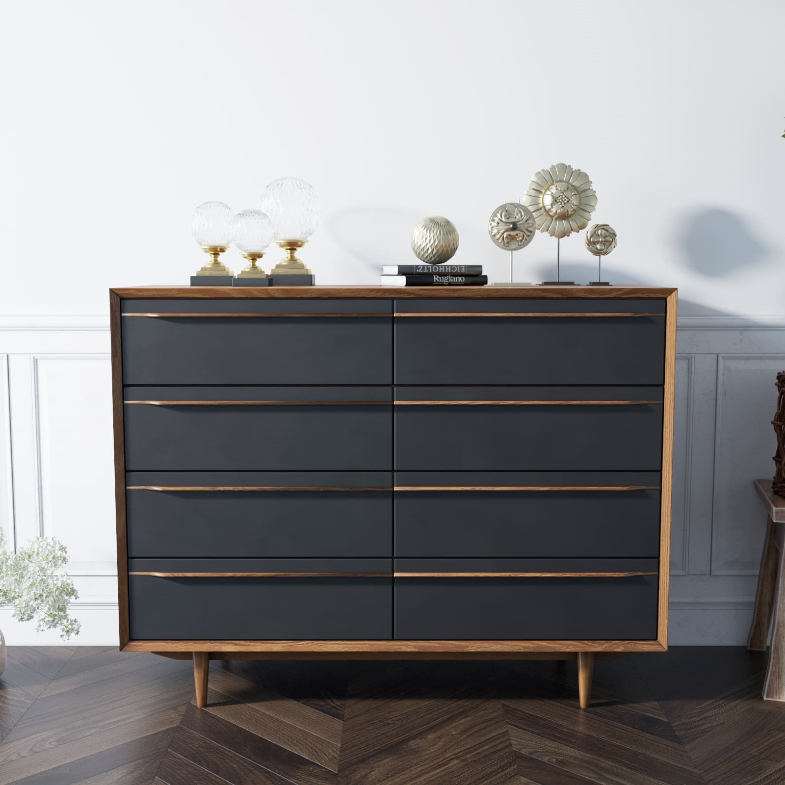 Комод массив «Bruni Black" на восемь ящиков
