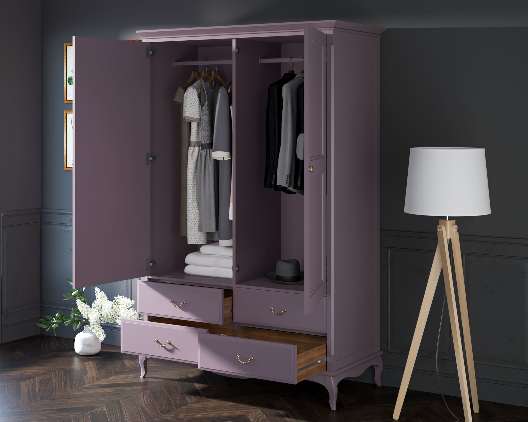 Шкаф в стиле Прованс "Leontina Lavanda" двустворчатый с ящиками