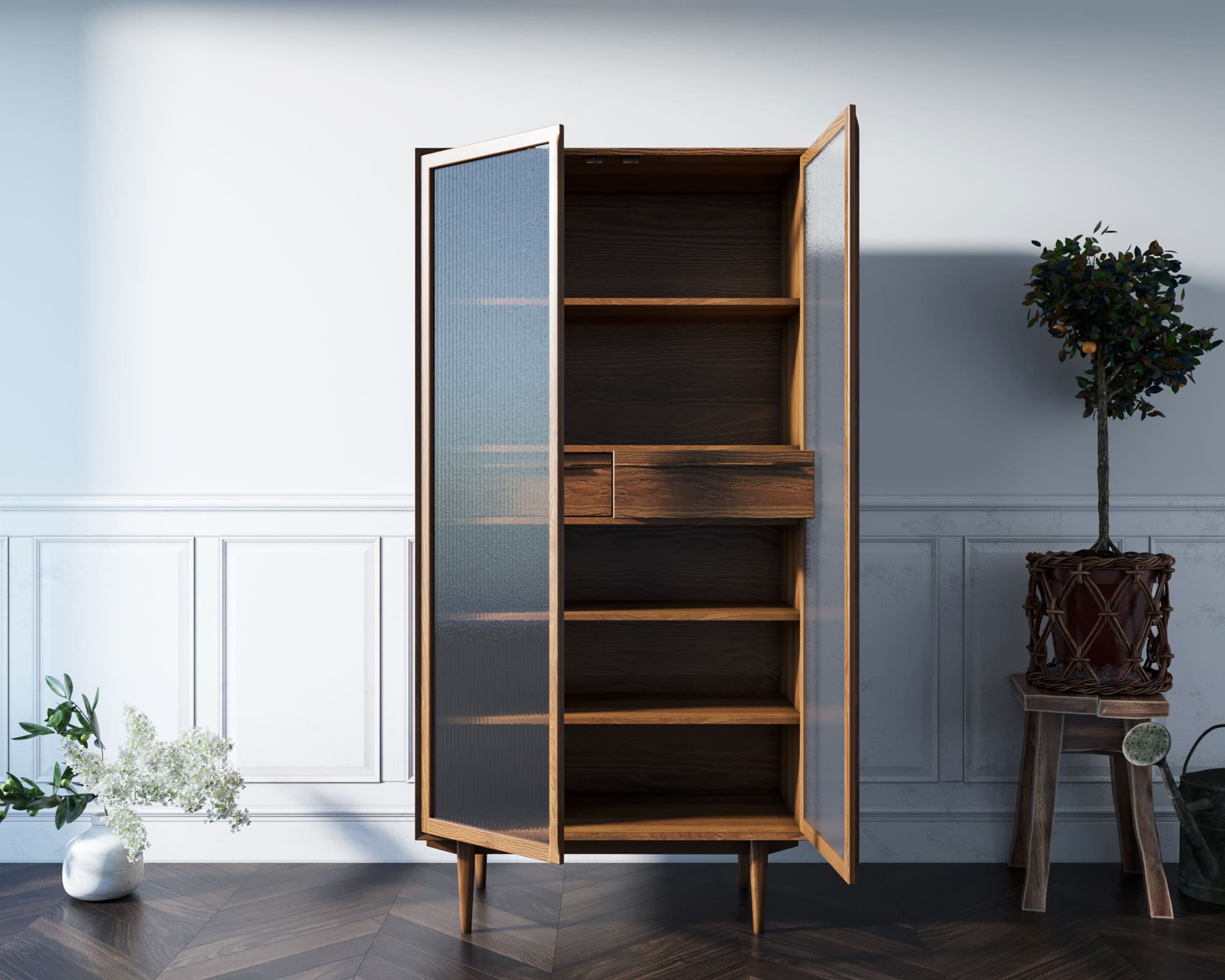 Буфет "Bruni" высокий с витражными стеклами