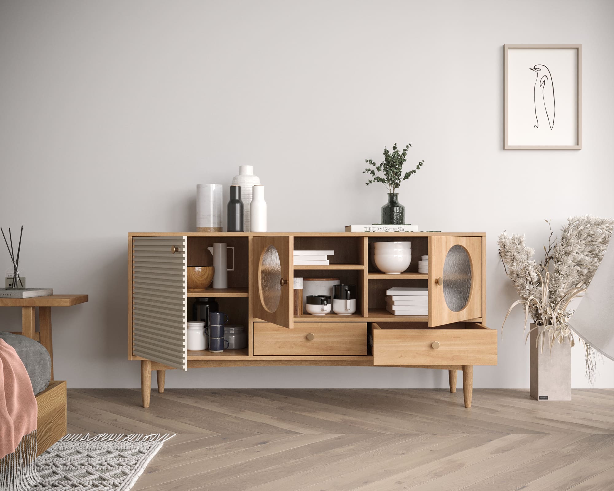 Комод деревянный "Bubble" с тремя дверками и двумя ящиками арт BBL03