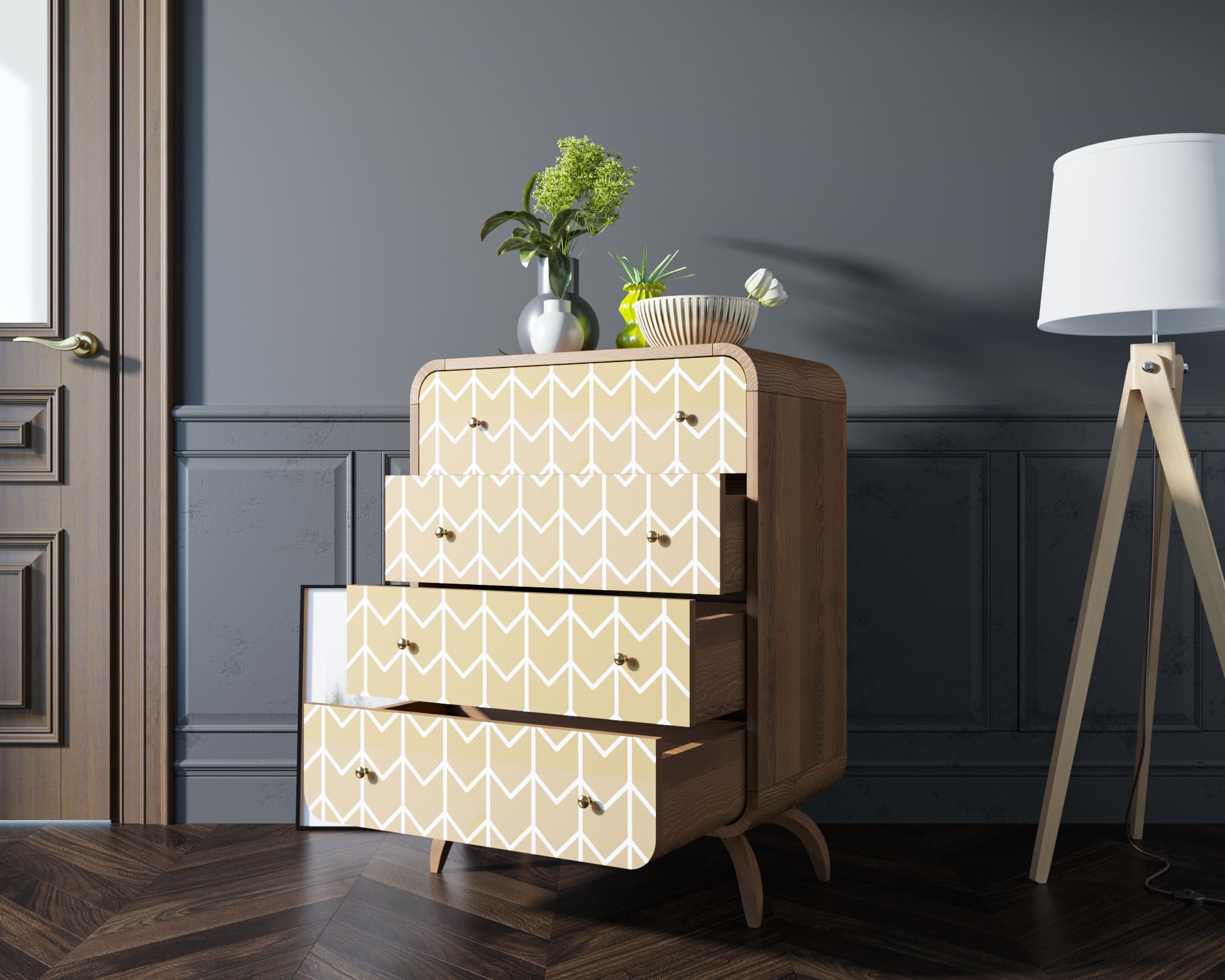 Высокий комод "Ellipse Print" с четырьмя ящиками принт 1