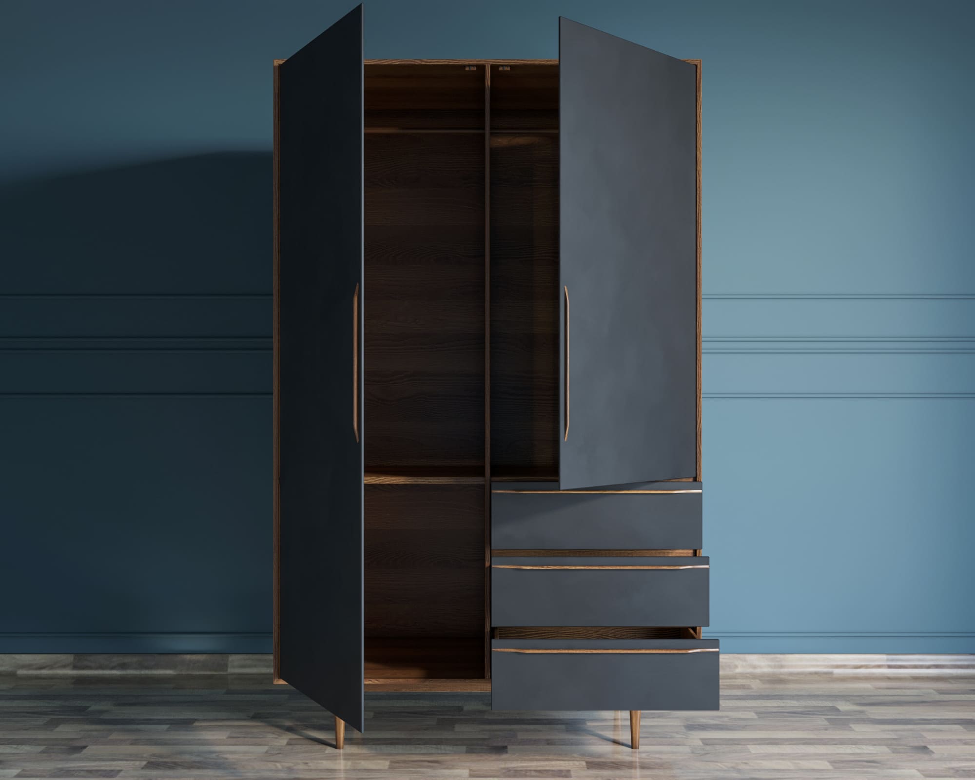 Шкаф чёрный с ящиками в скандинавском стиле "Bruni Black"