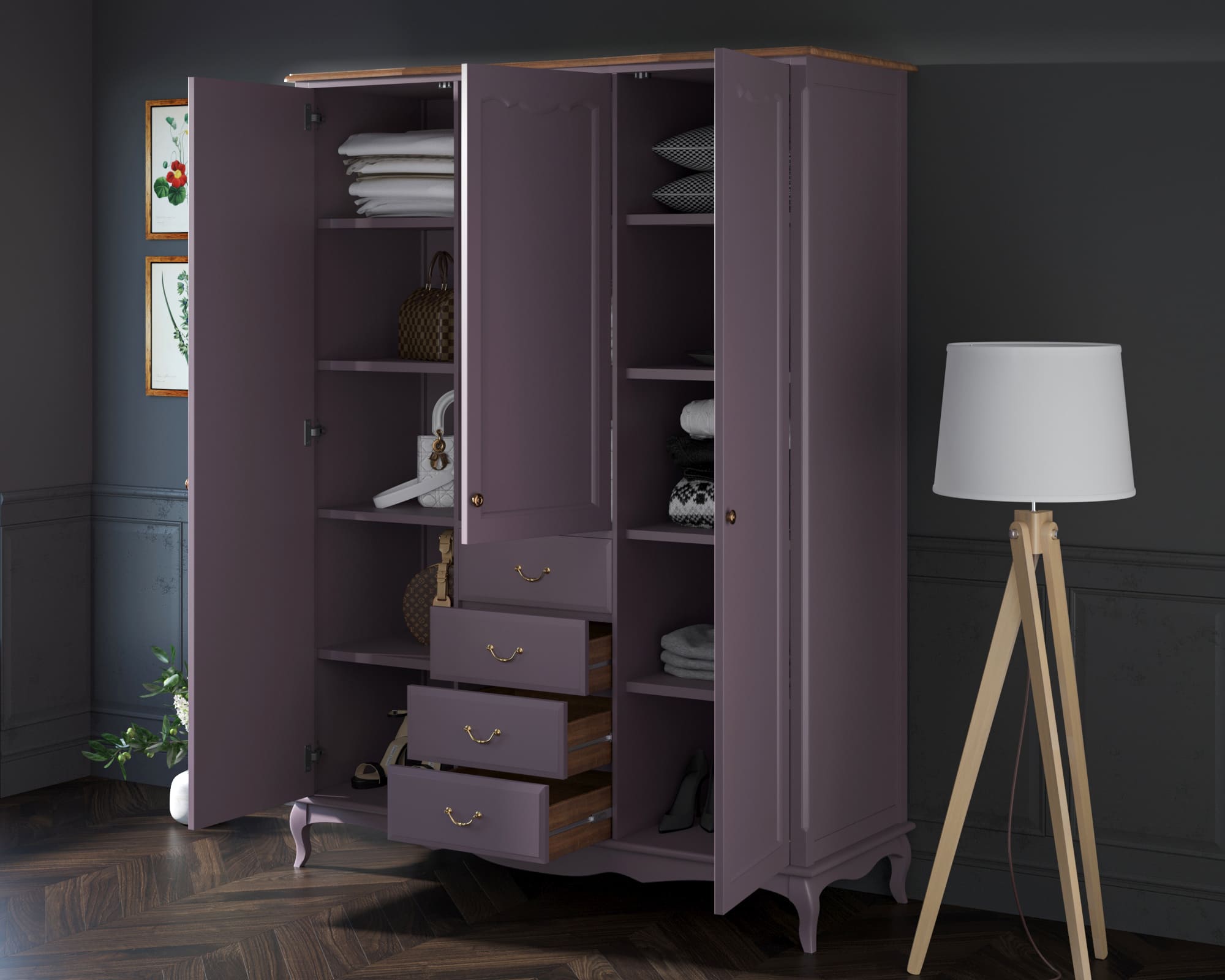 Шкаф Leontina Lavanda для одежды с ящиками арт ST9327/34L