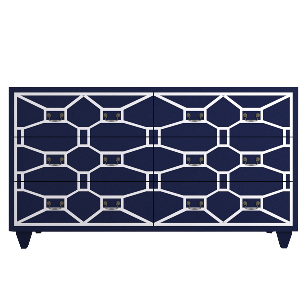 Синий комод массив «Emerald» 6 ящиков