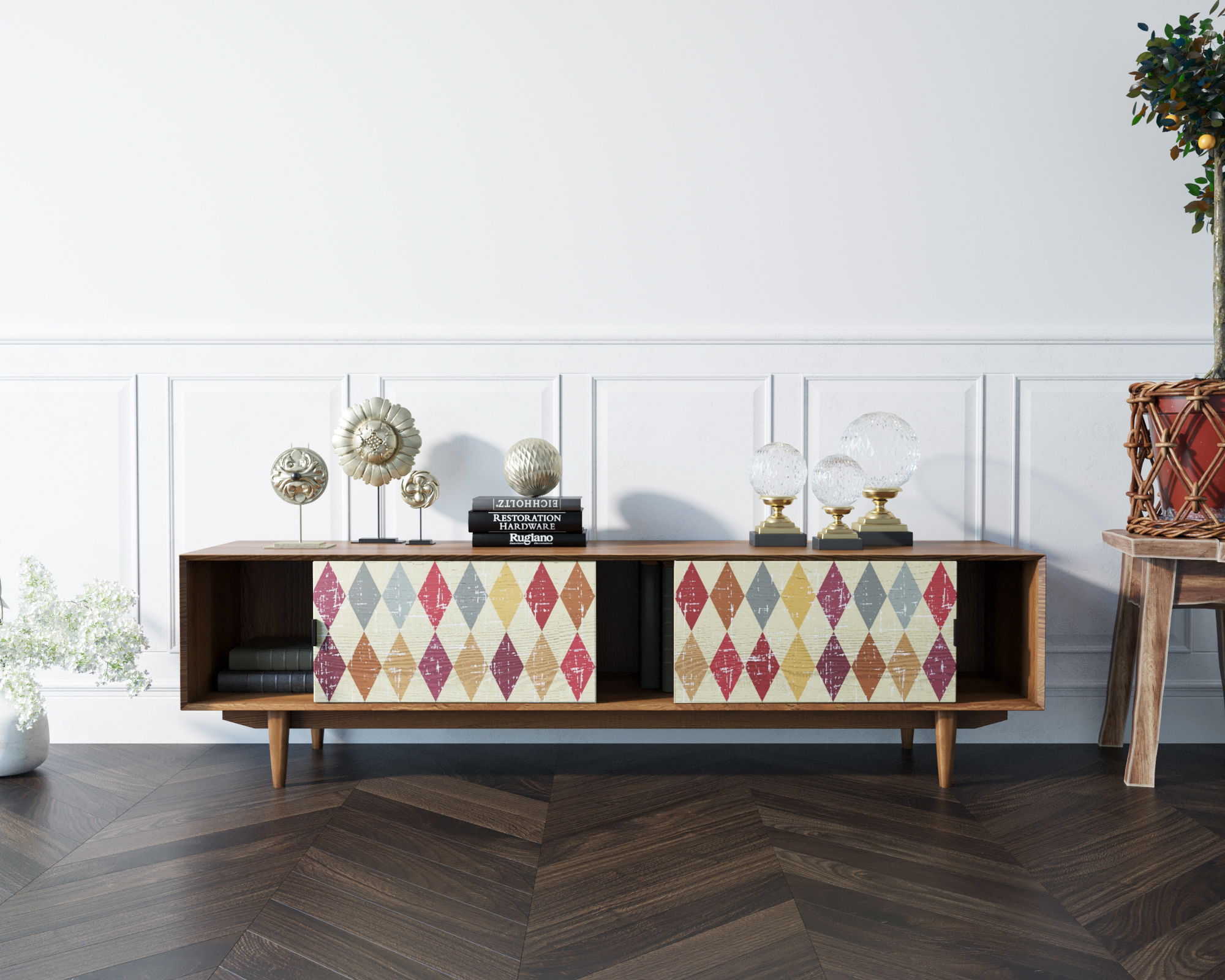 Консоль с полкой в Скандинавском стиле под TV "Bruni print"