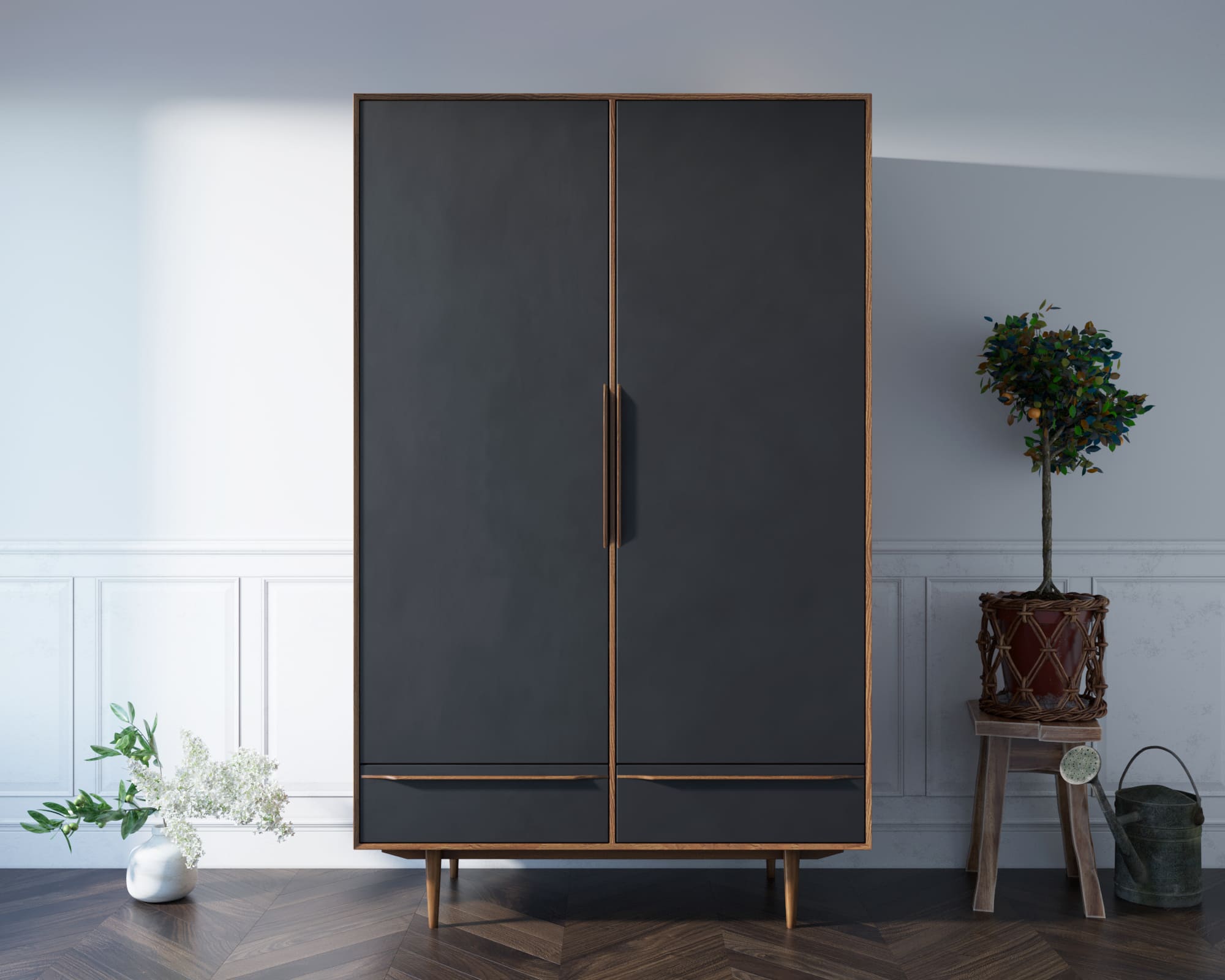 Шкаф двустворчатый "Bruni Black" с двумя ящиками