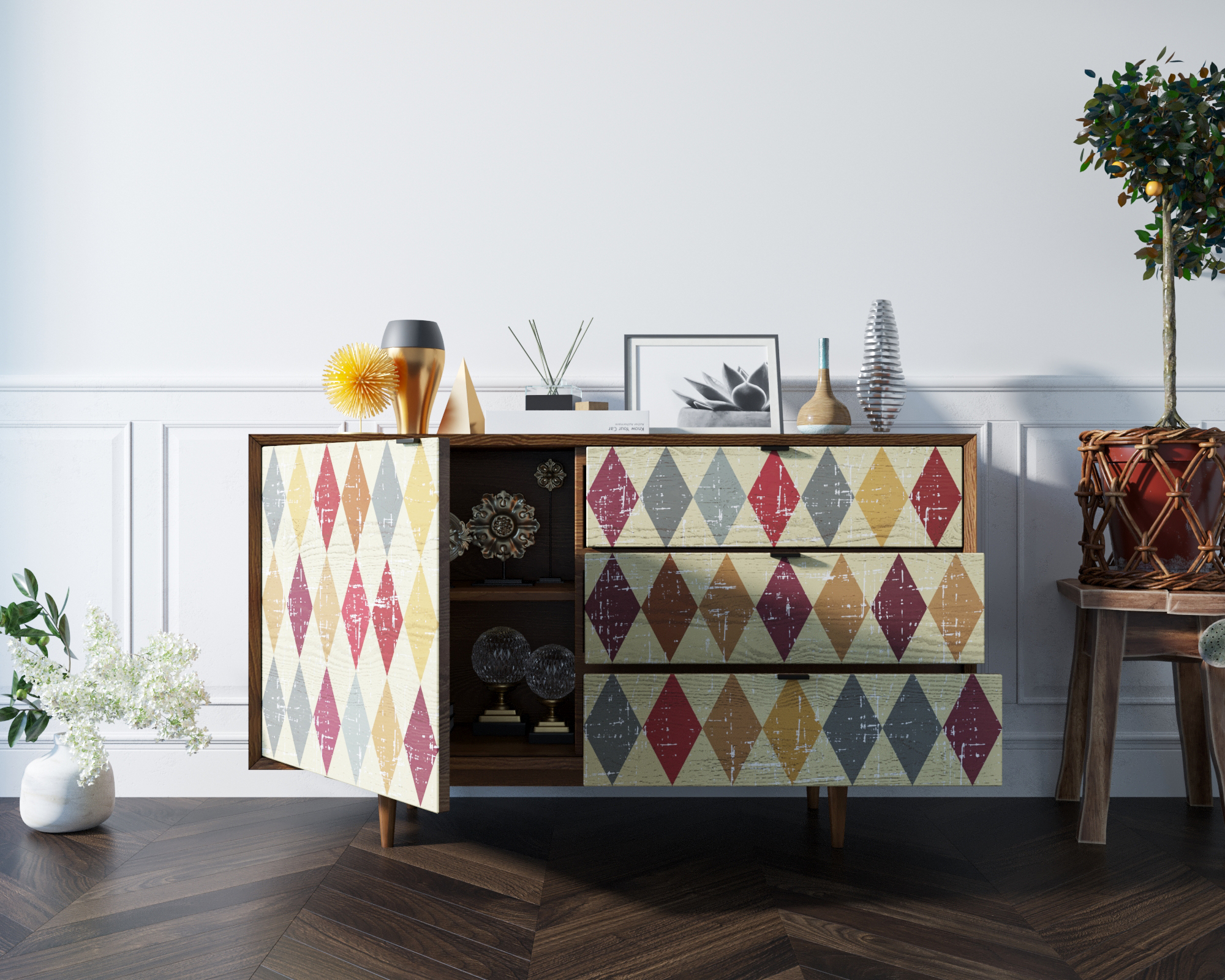 Комод "Bruni print" с ящиками и дверкой