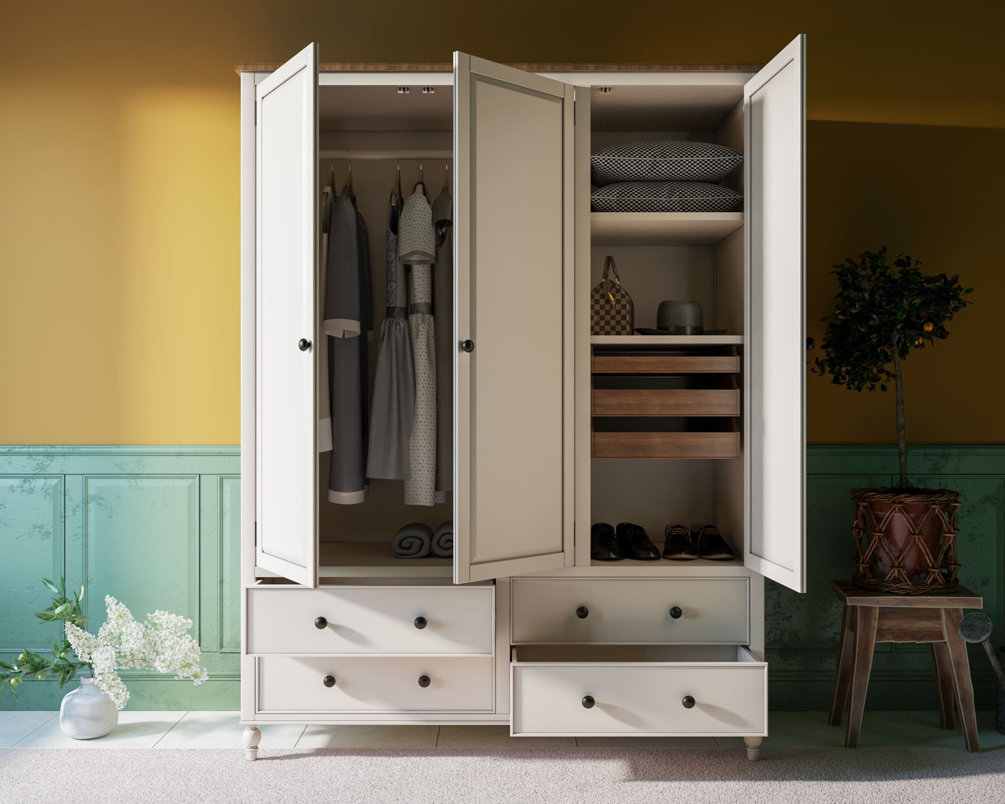   Шкаф 3 створчатый белый «Odri" с ящиками  