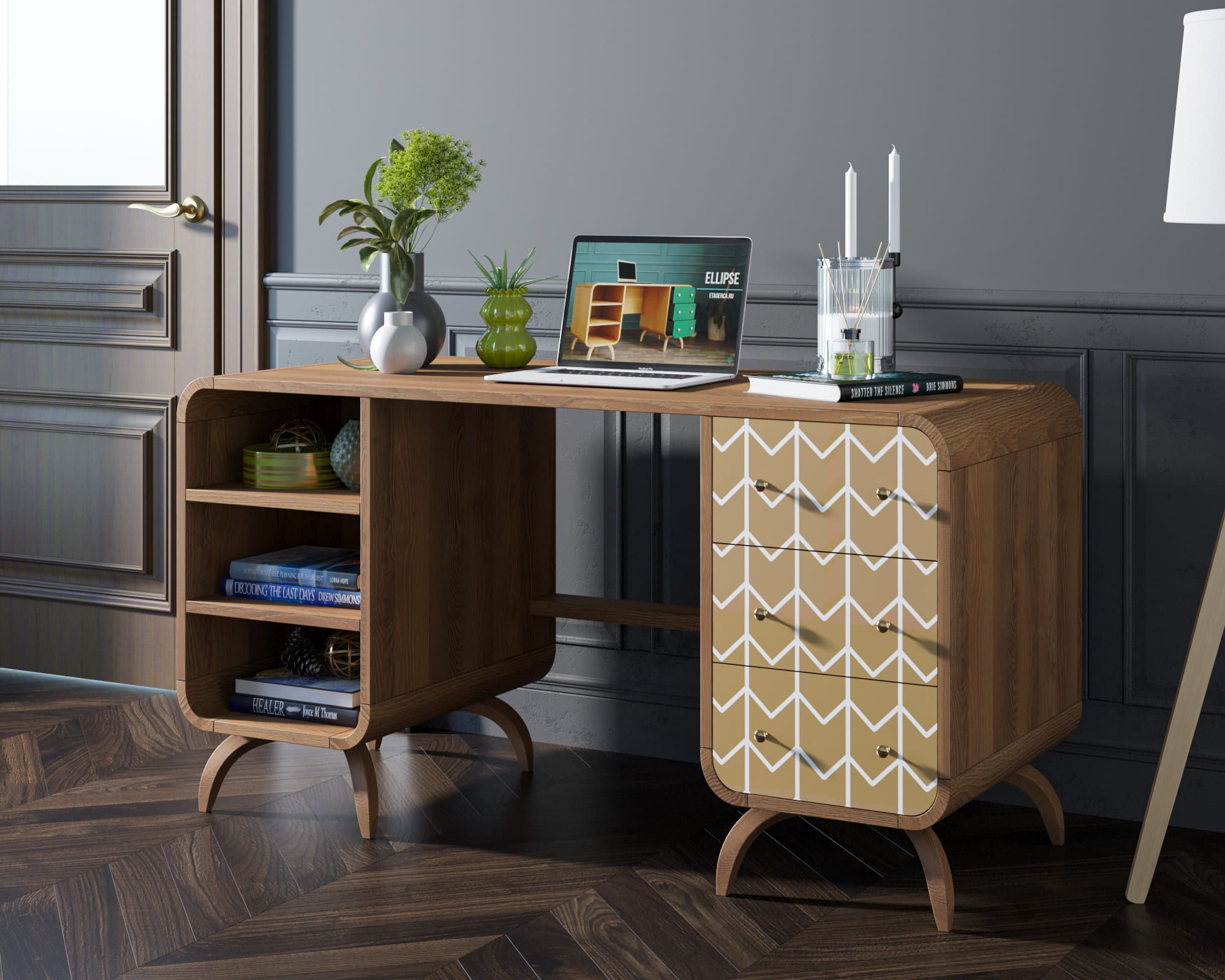 Рабочий стол массив в Скандинавском стиле "Ellipse print" принт 1