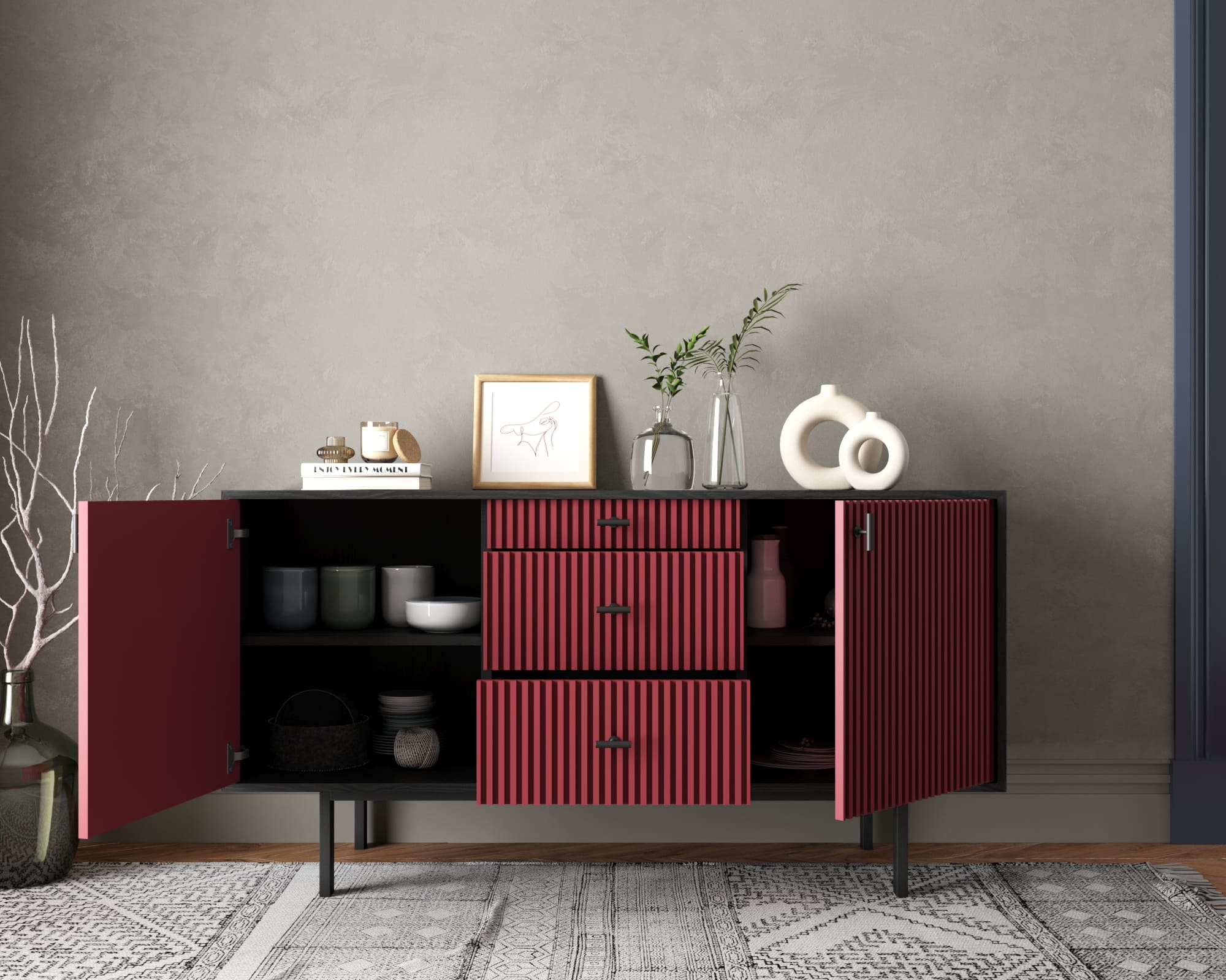 Комод две дверки и три ящика "Emerson" арт EM08/red/L