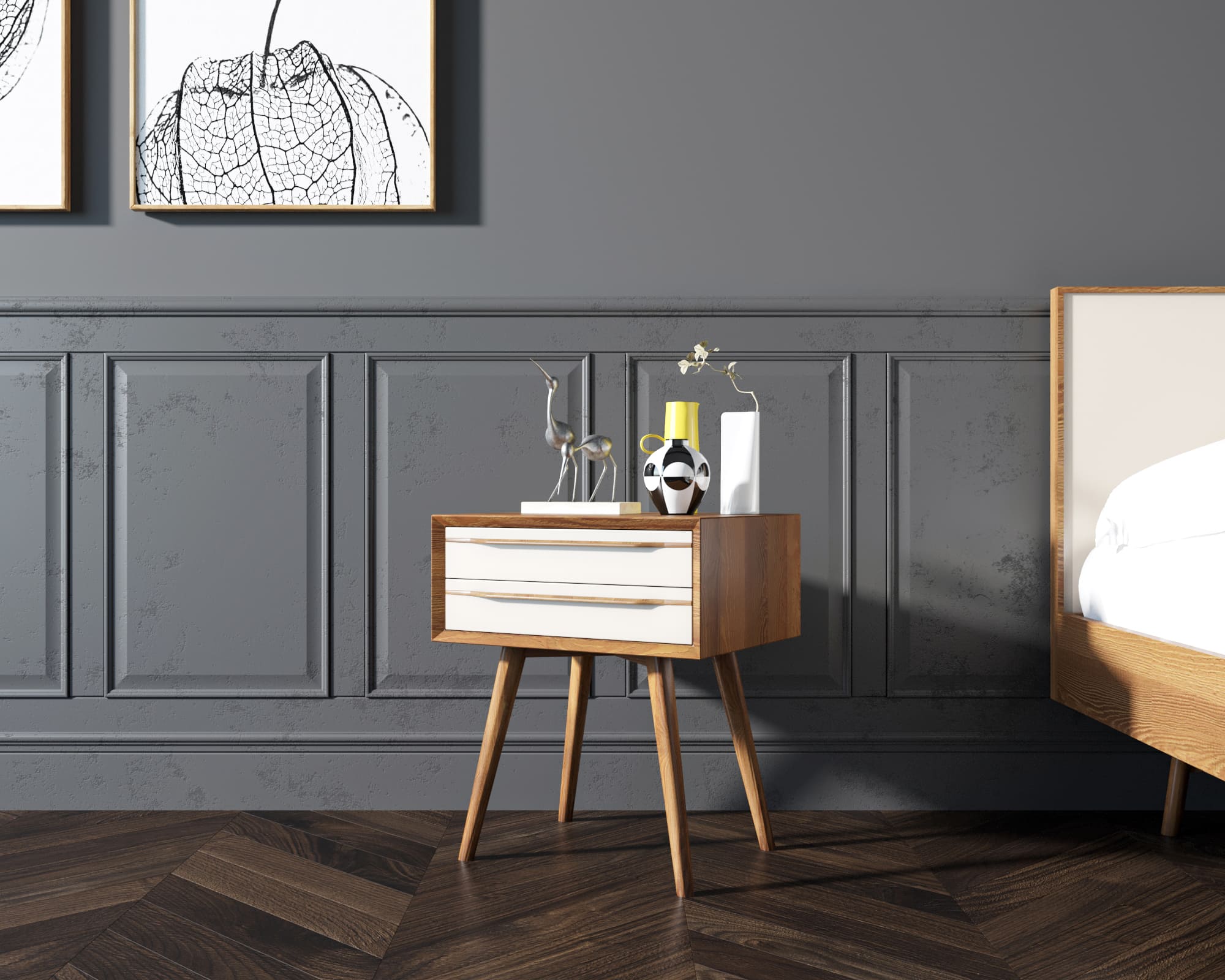 Тумба в Скандинавском стиле "Bruni white" с двумя ящиками