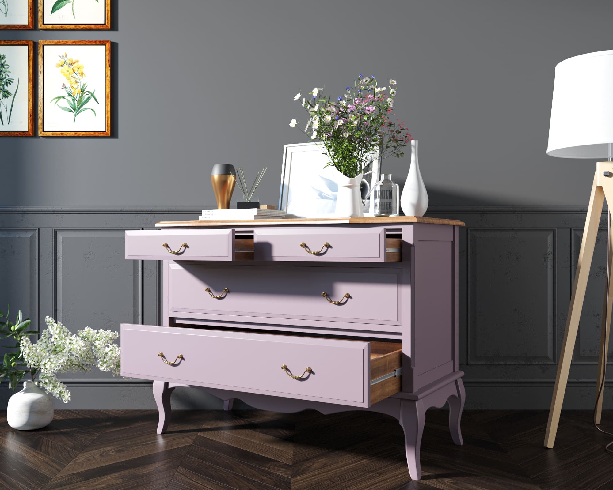 Комод из дерева «Leontina Lavanda» на 4 ящика