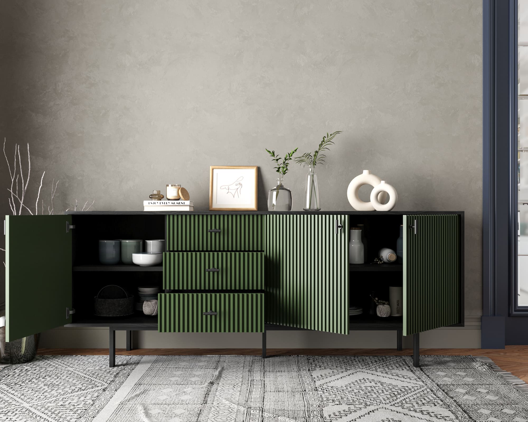 Комод с тремя дверками и тремя ящиками "Emerson" арт EM07/green/L