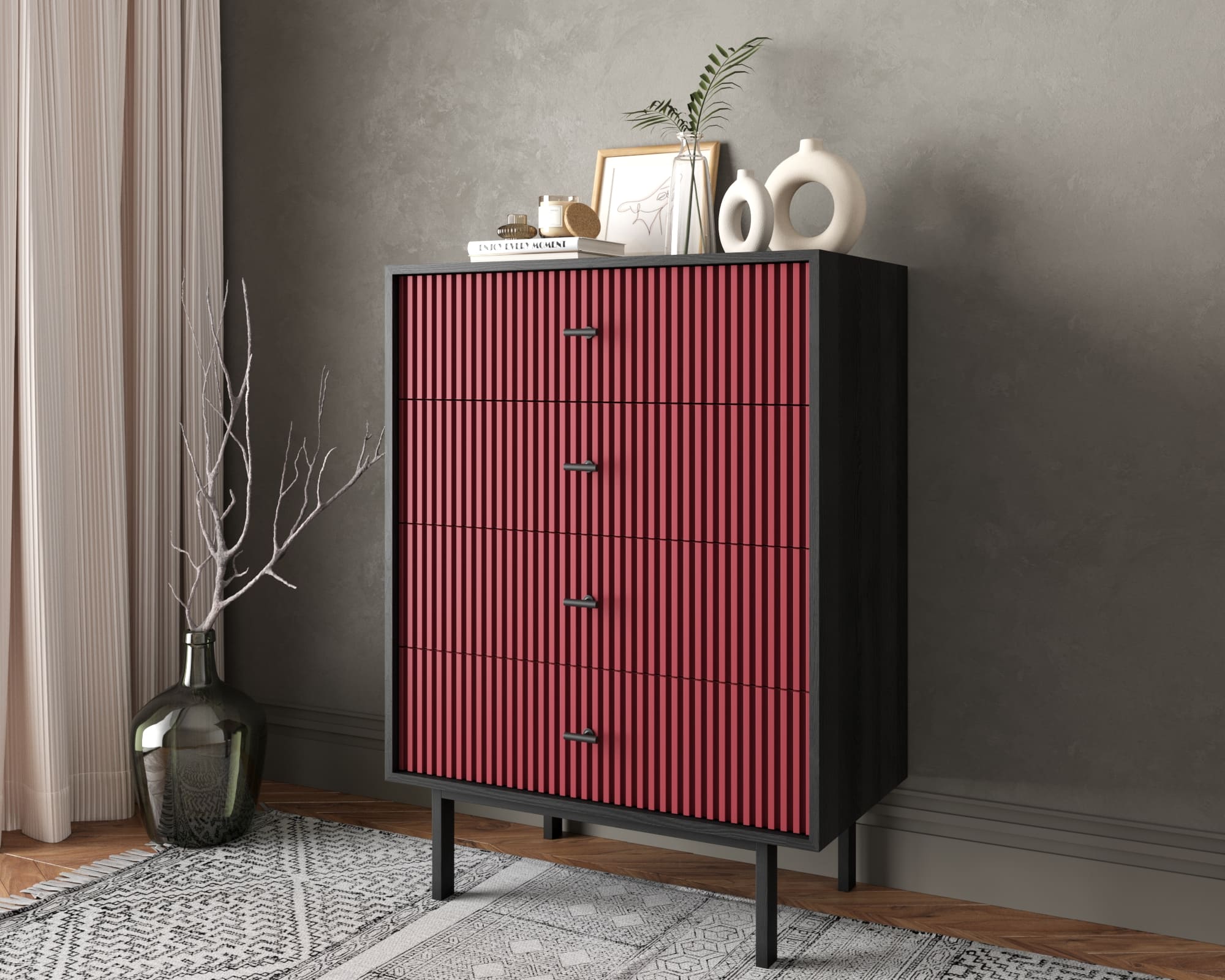 Комод вертикальный с четырьмя ящиками "Emerson" арт EM18/red/L