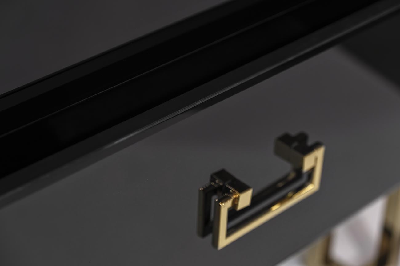 KFG059 Тумба c  2-мя ящиками черная/золото 