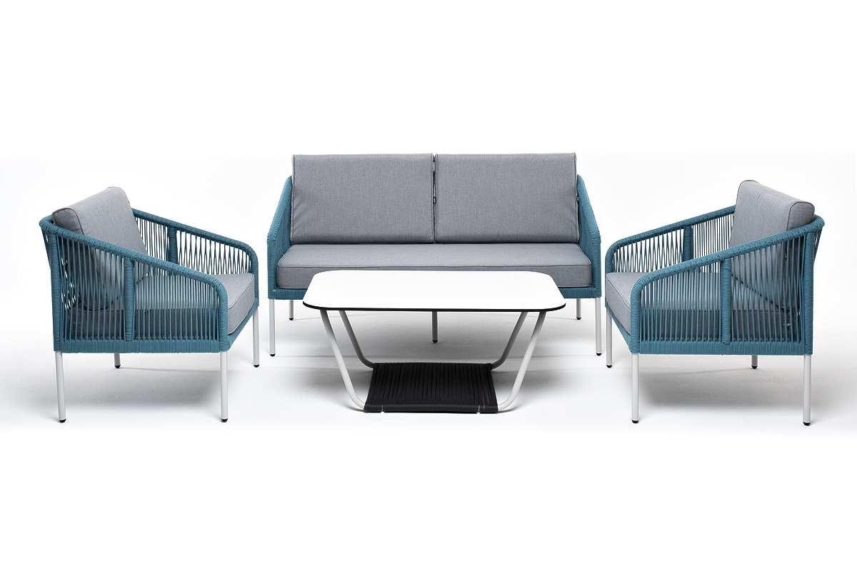 "Канны" лаунж-зона 4-местная из роупа со столом "Гранада" (серый гранит), основание дуб, роуп коричневый, ткань бежевая