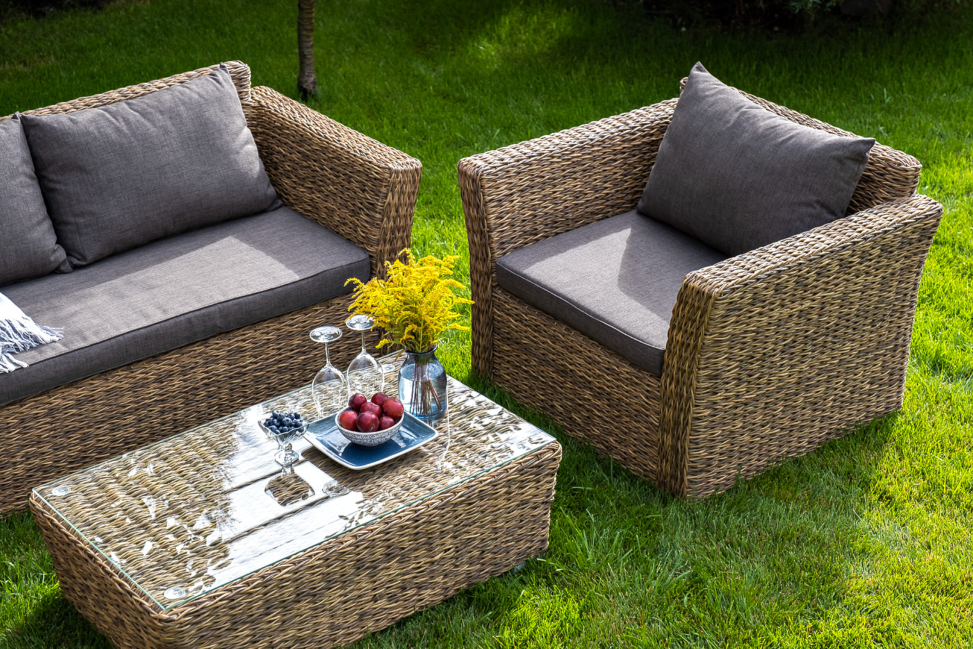 "Капучино" кресло из искусственного ротанга (гиацинт), цвет соломенный