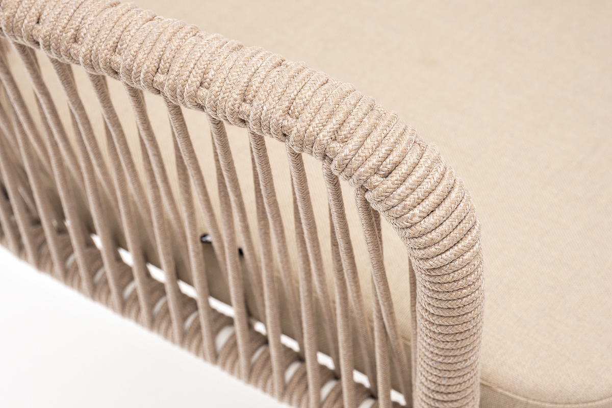 "Леонардо" стул плетеный из роупа, каркас из стали белый муар, роуп бежевый круглый, ткань бежевая