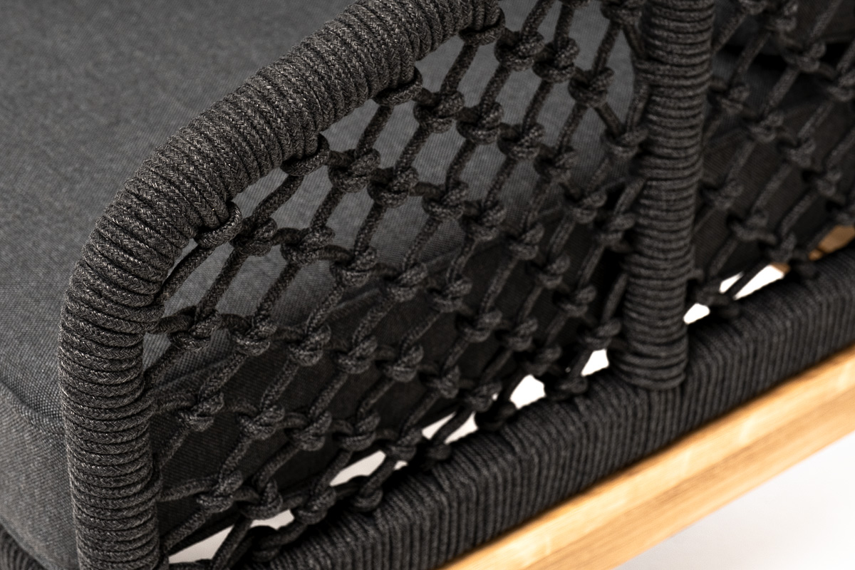 "Каннизо" кресло плетеное из роупа (узелки), основание дуб, роуп темно-серый круглый, ткань серая