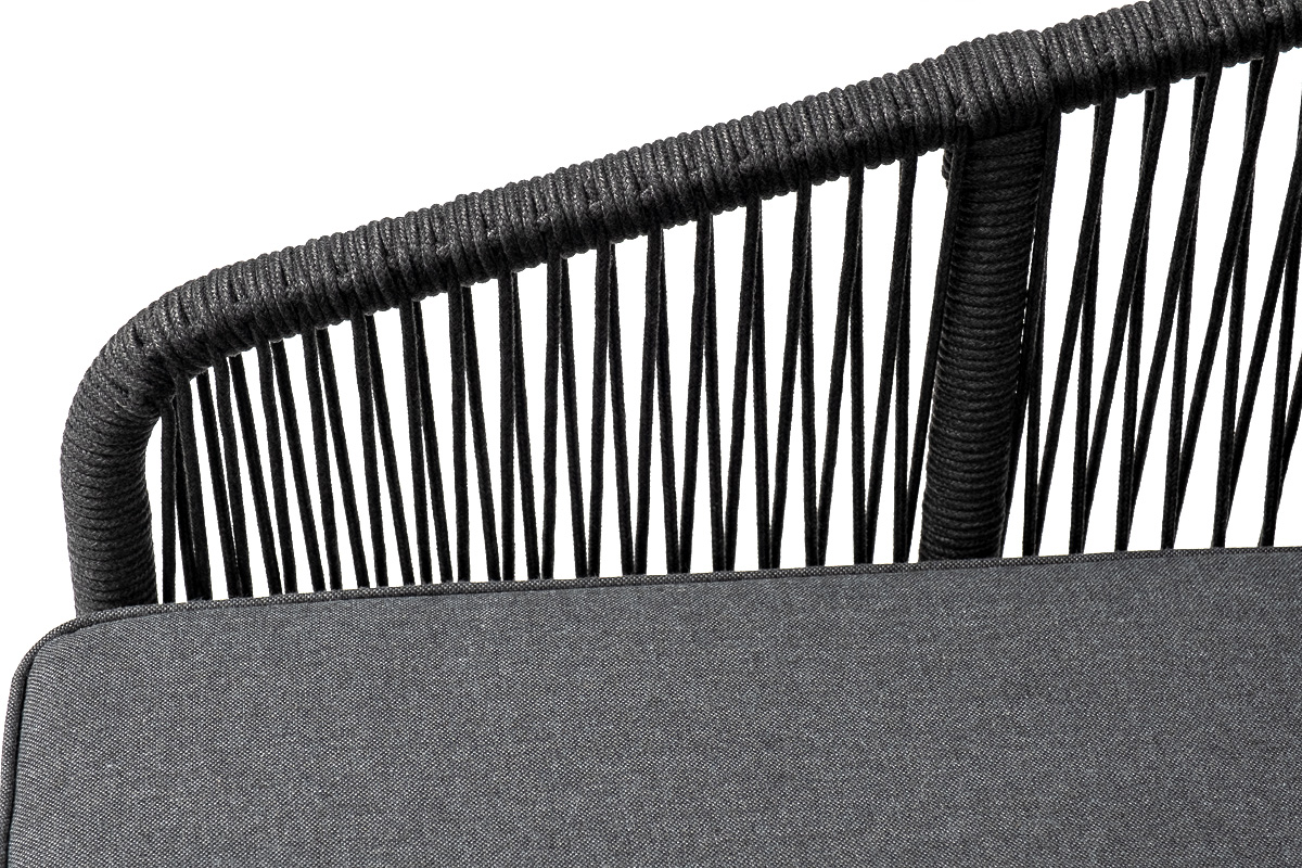 "Каннизо" диван модульный плетеный из роупа, каркас алюминий темно-серый (RAL7024), роуп темно-серый круглый, ткань темно-серая